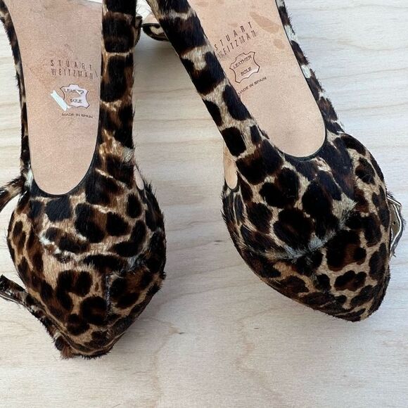 Stuart Weitzman Nudist Heels Sandal Leopard Print Calf Hair womens size 9 - Picture 10 of 12